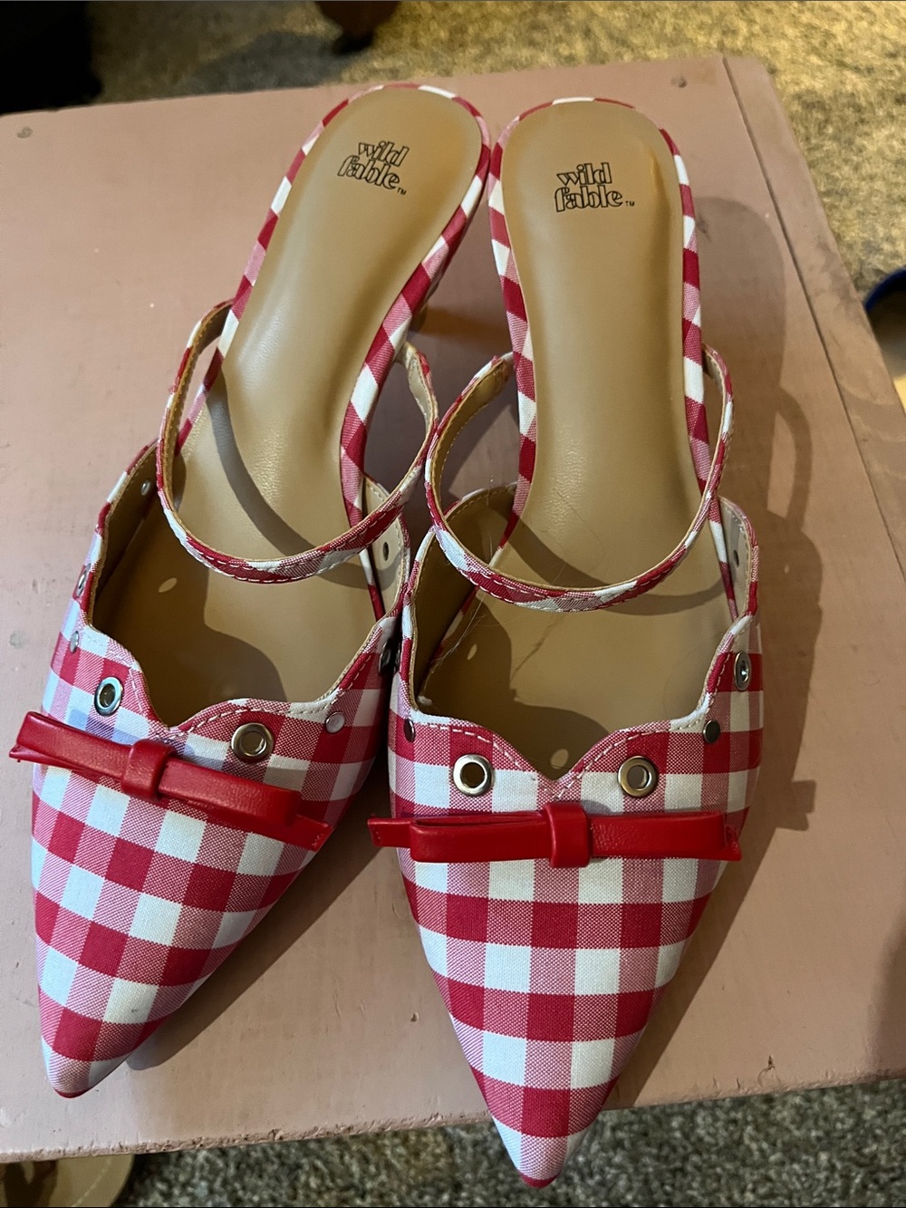 Red Gingham kitten heels